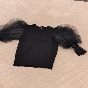 Elegant Black Top with Sheer Sleeves